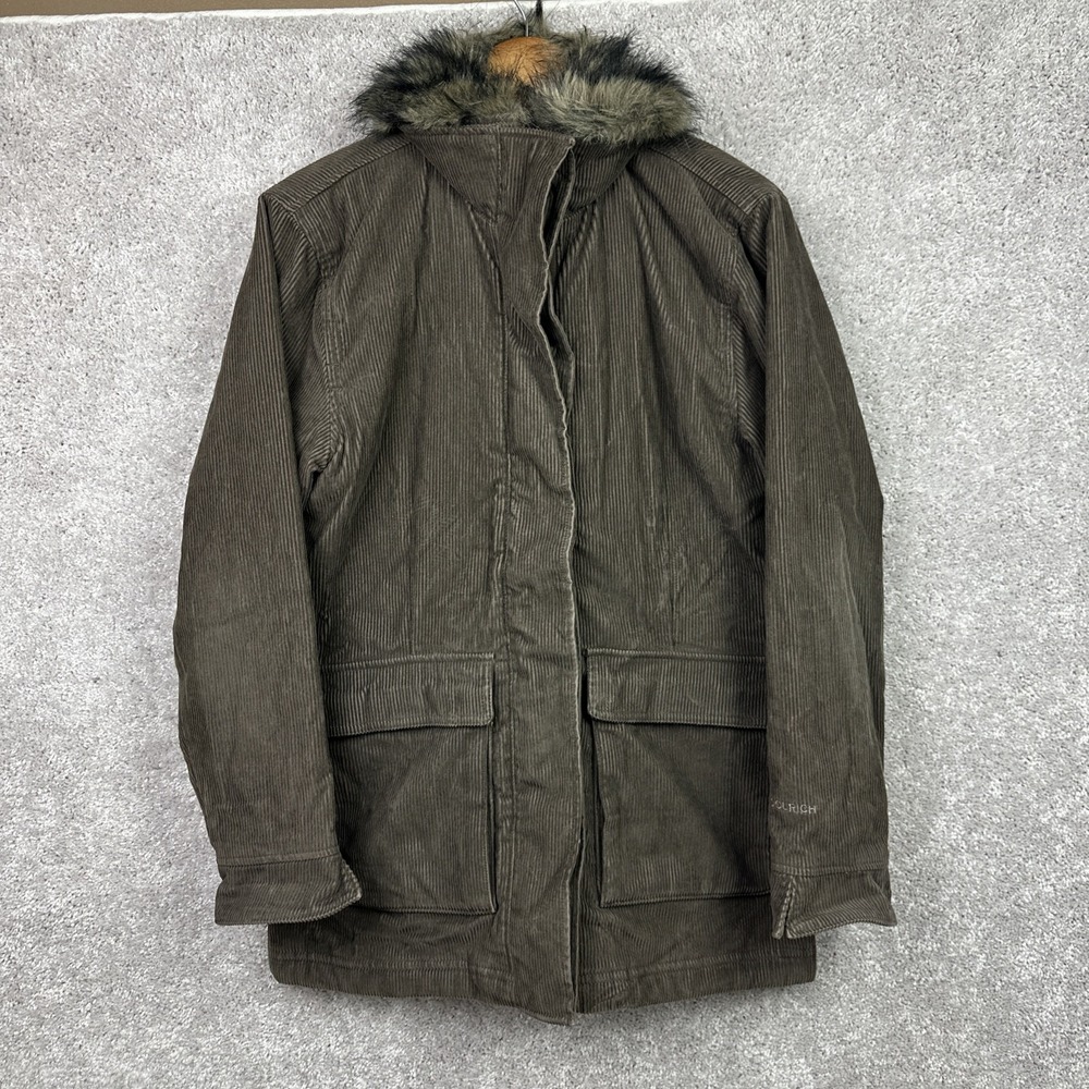 Woolrich Corduroy Brown Faux Fur Trim Jacket Coat Outdoor Barn Chore Jacket Coat